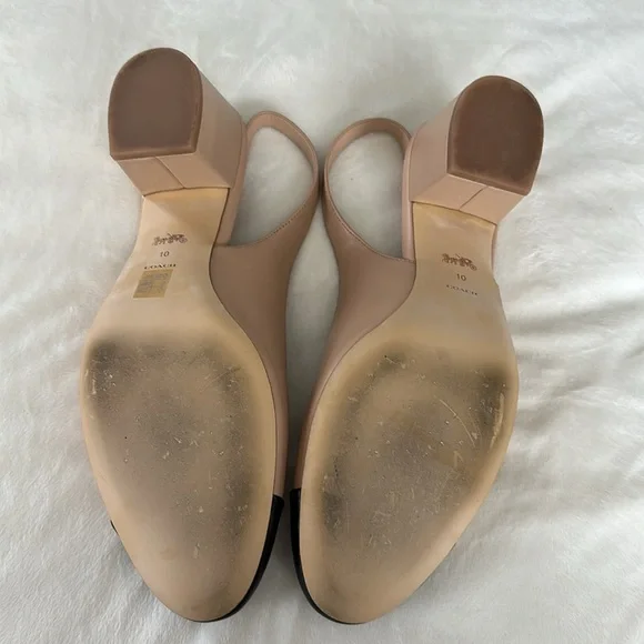 Coach Nude Black Cap Toe Erica Slingback Block Heel Pumps Women’s Size 10B - Picture 7 of 7